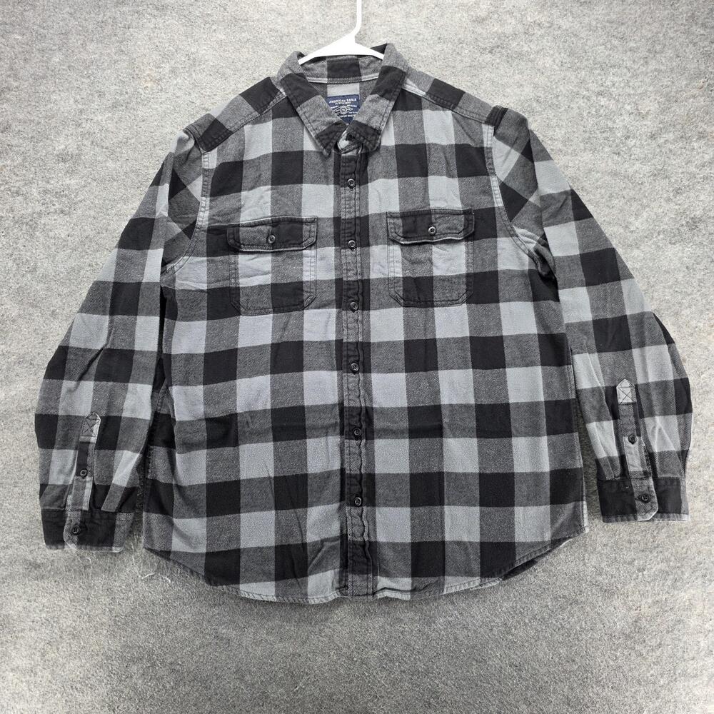 American Eagle Outfitters Shirt Mens 2XL Gray Plaid Long Sleeve Button Up